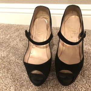Christian Louboutin Black Suede open toe Mary Jane heels